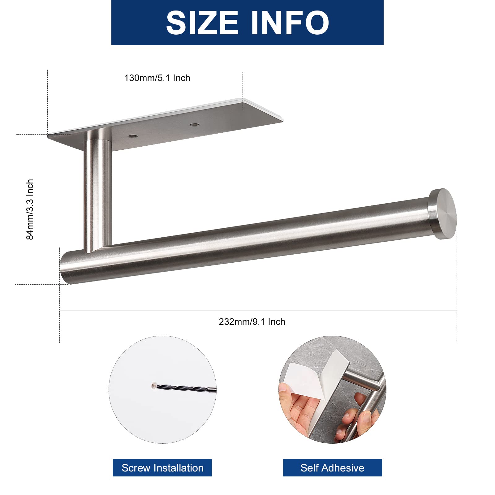 Nearmoon Self Adhesive Hand Towel Holder/Towel Ring, Stainless Steel Hand Towel Bar Rustproof Stick On Wall-Towel Rack For Bathr